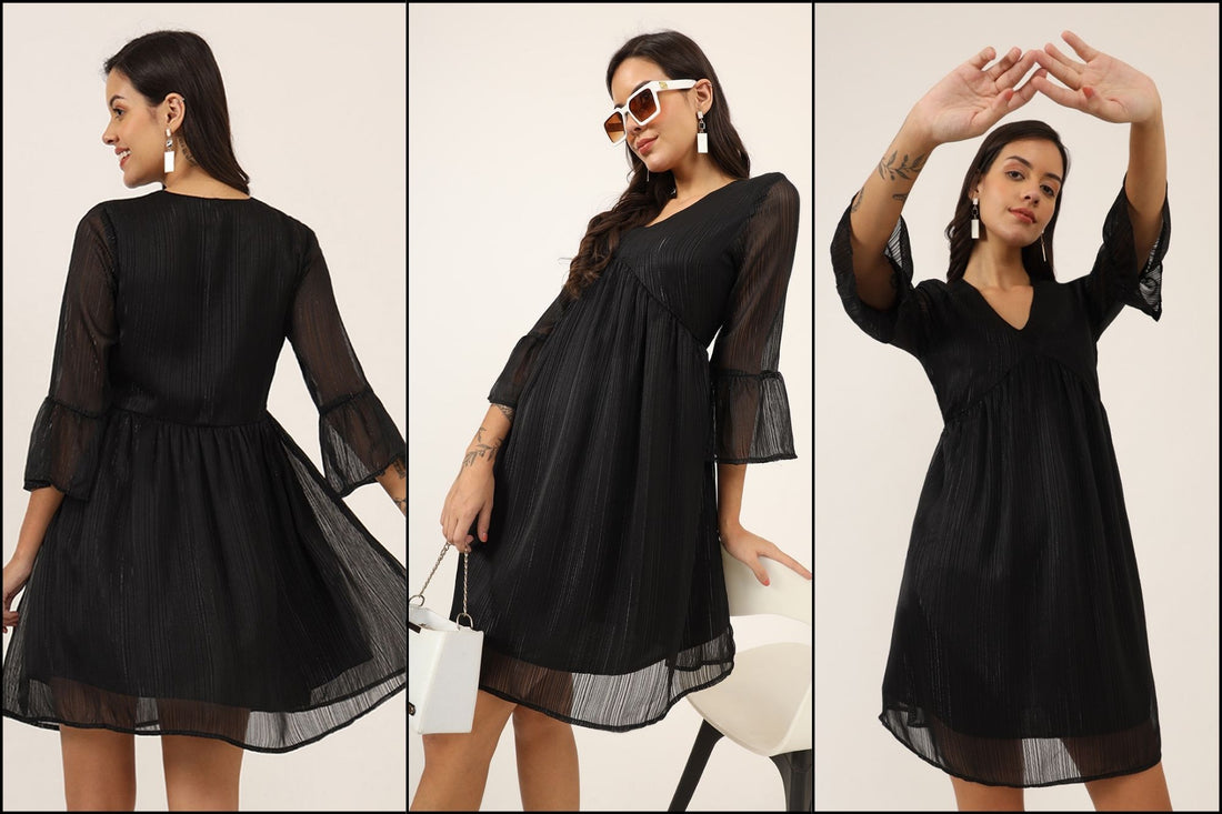 Black Semi-Sheer A-Line Mini Dress – Effortlessly Stylish
