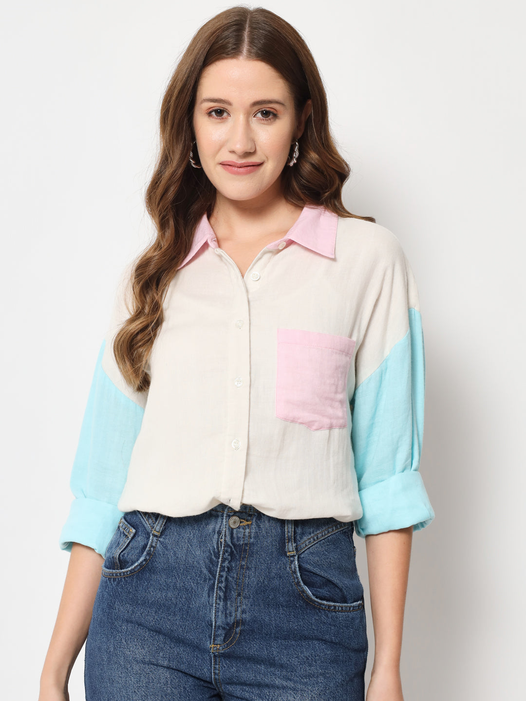 Women Classic Colourblocked Cotton Casual Shirt