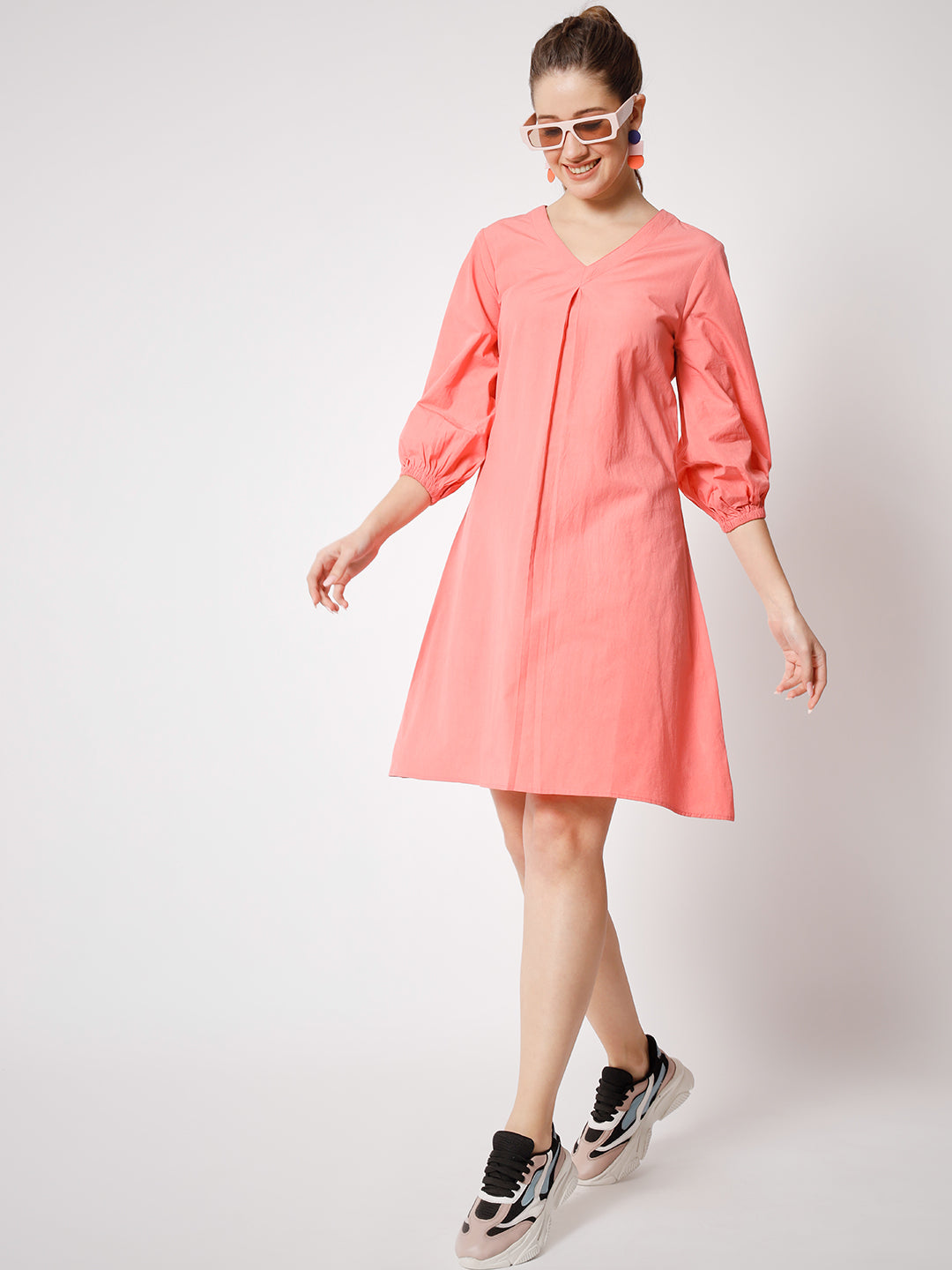 V-Neck Pure Cotton A-Line Dress – Comfortable & Stylish Dress for Women