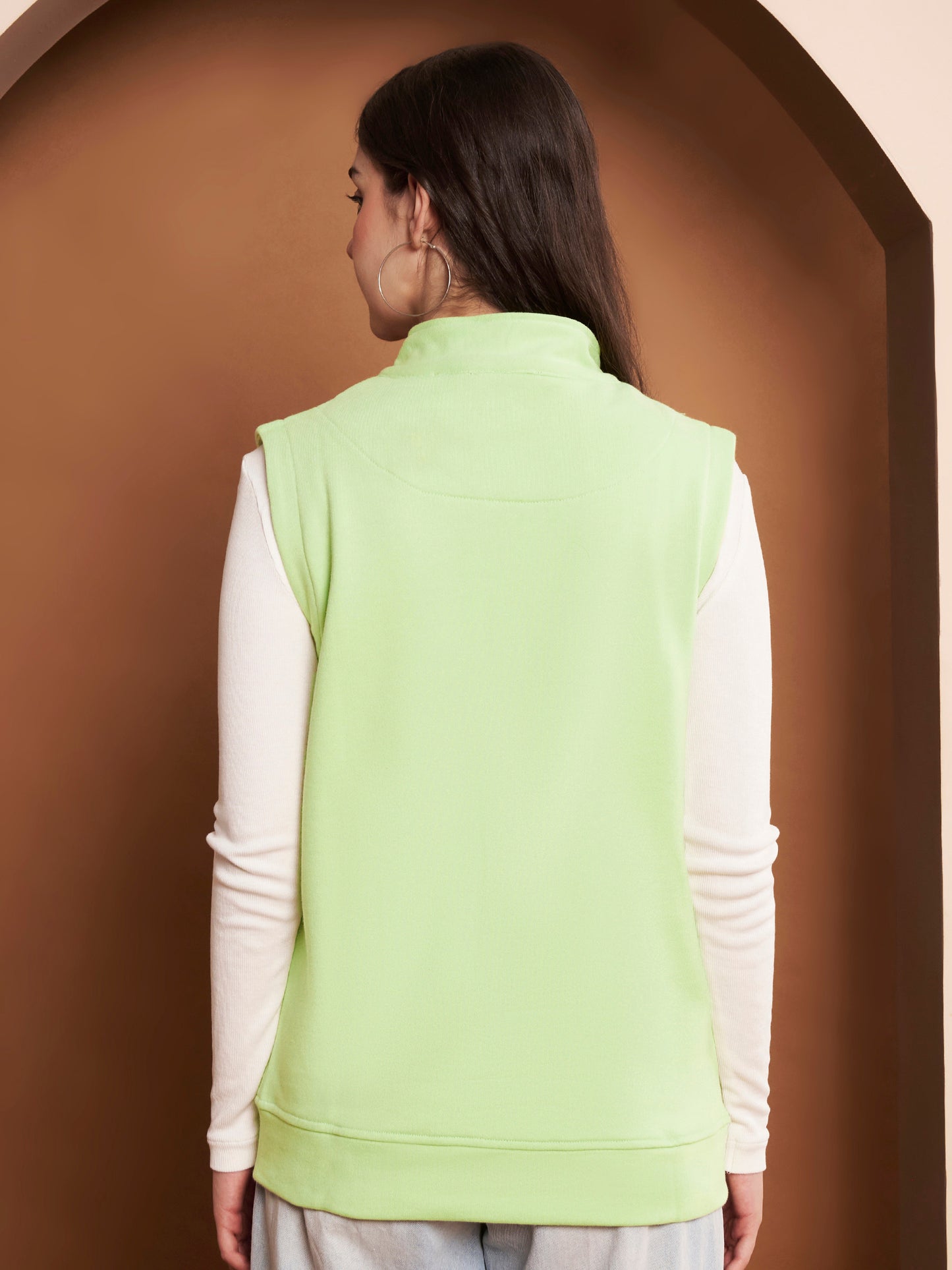 Women Mock Collar Solid Cotton Casual Bomber Jacket