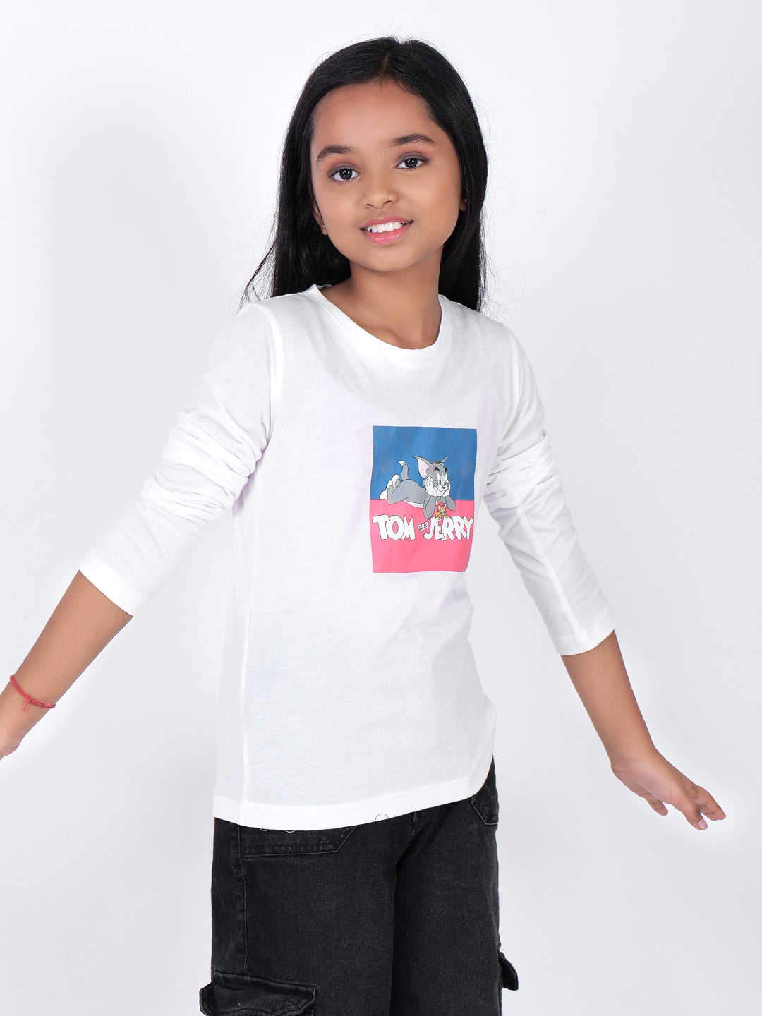 Girls Graphic Printed Round Neck Cotton Tom & Jerry T-shirt