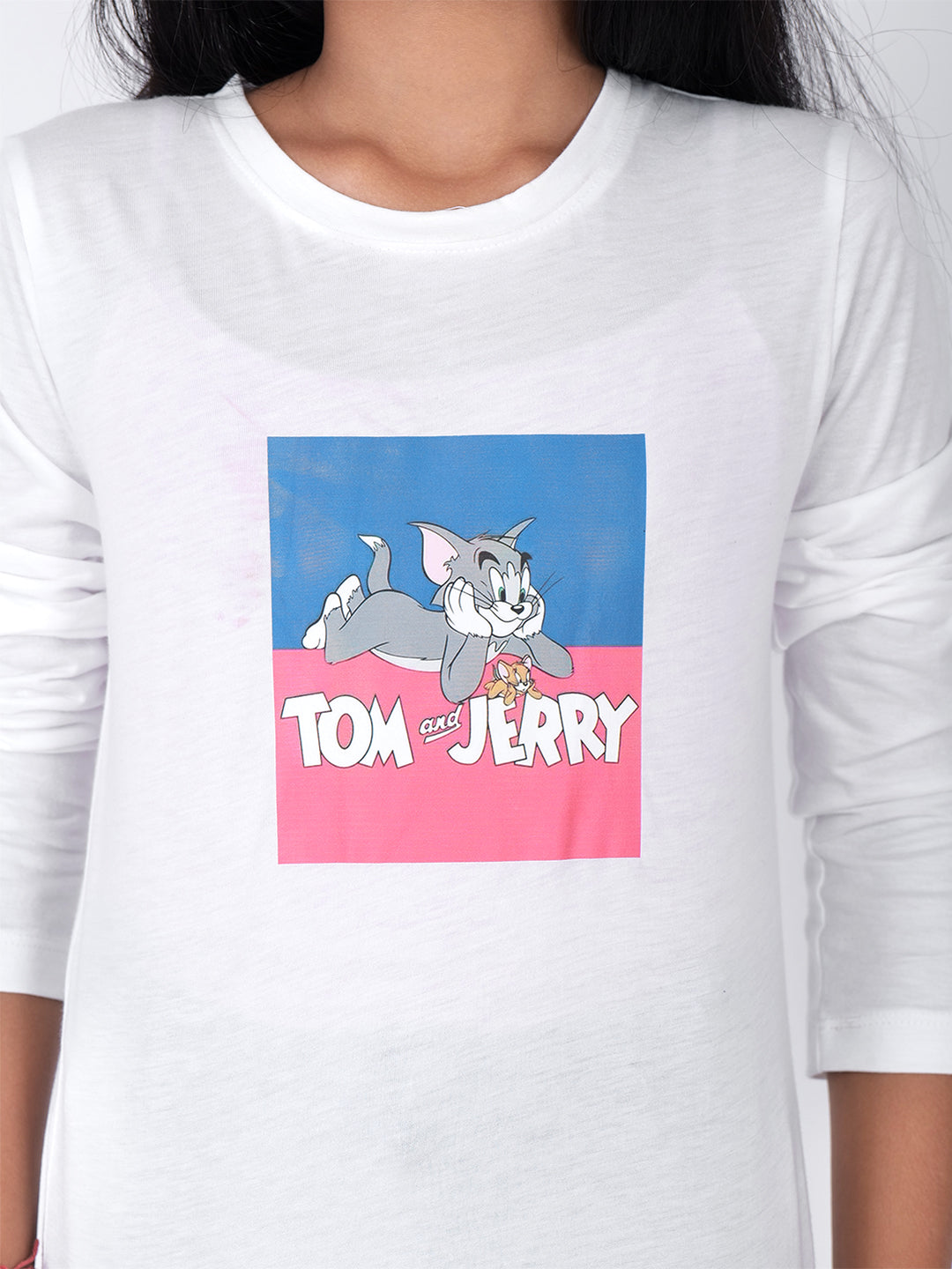 Girls Graphic Printed Round Neck Cotton Tom & Jerry T-shirt