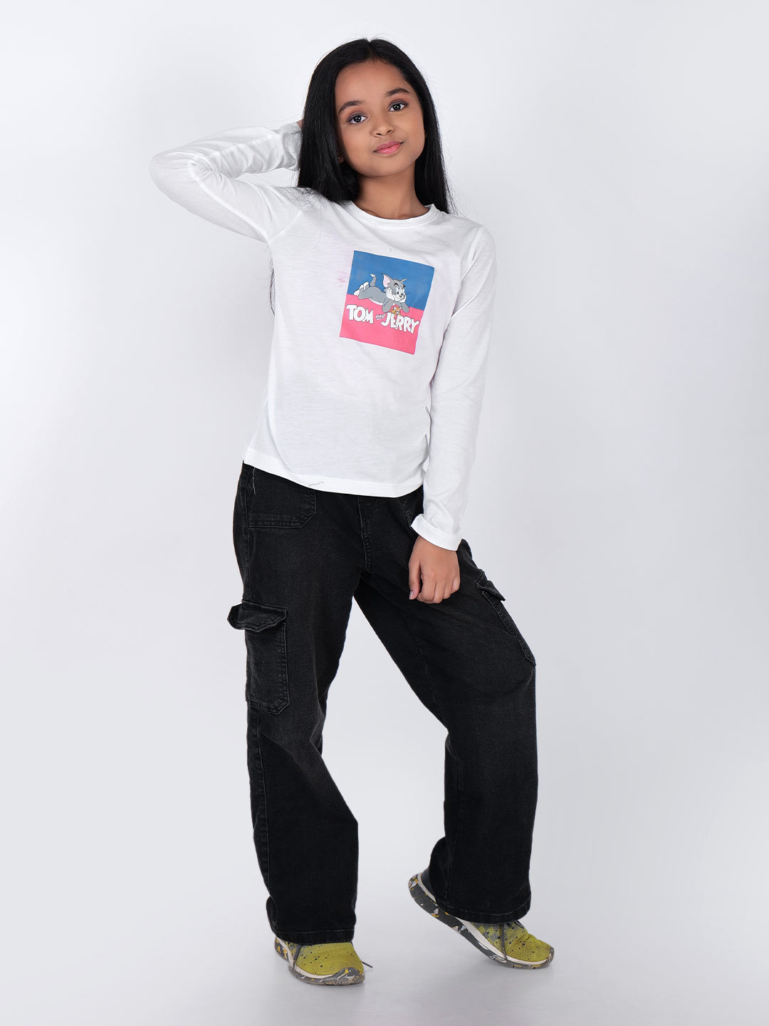 Girls Graphic Printed Round Neck Cotton Tom & Jerry T-shirt