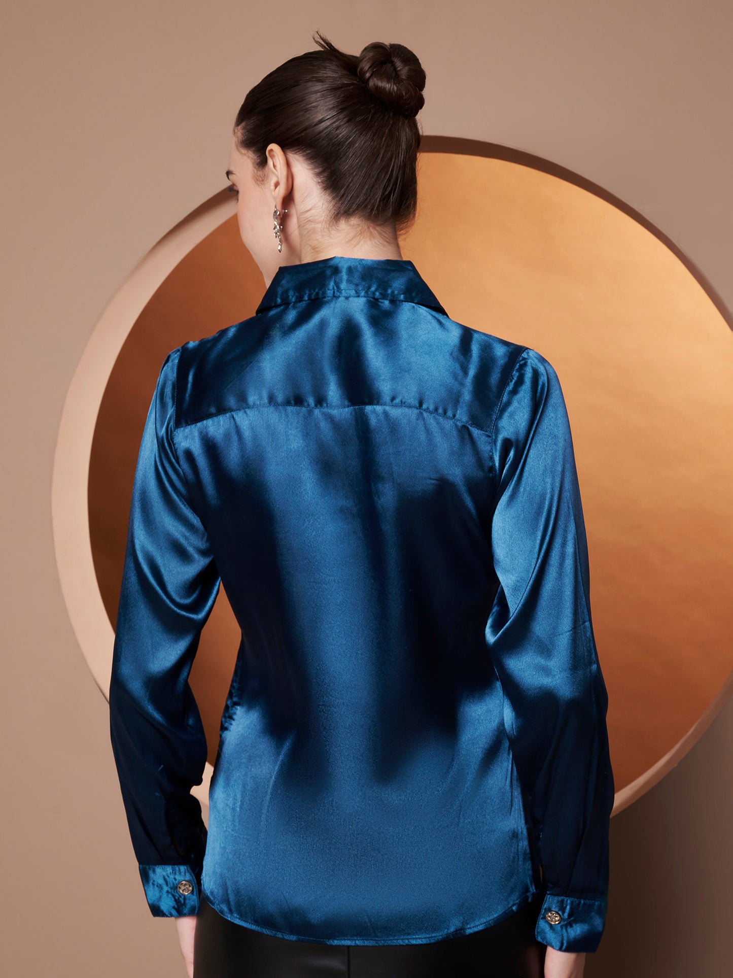 Spread Collar Satin Casual Shirt