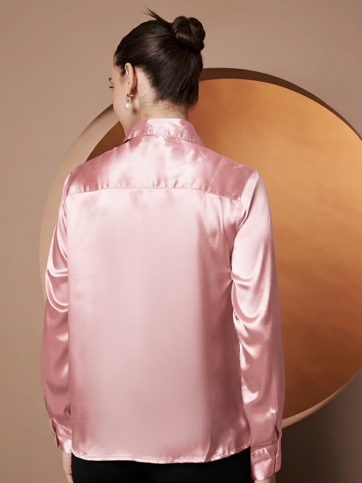 Spread Collar Long Sleeves Satin Classic Shirt