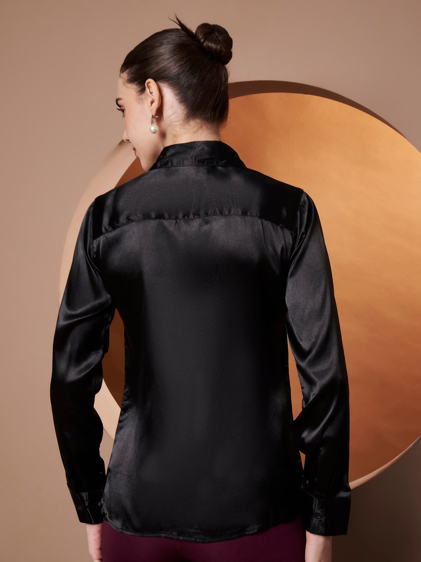 Spread Collar Long Sleeves Satin Classic Shirt