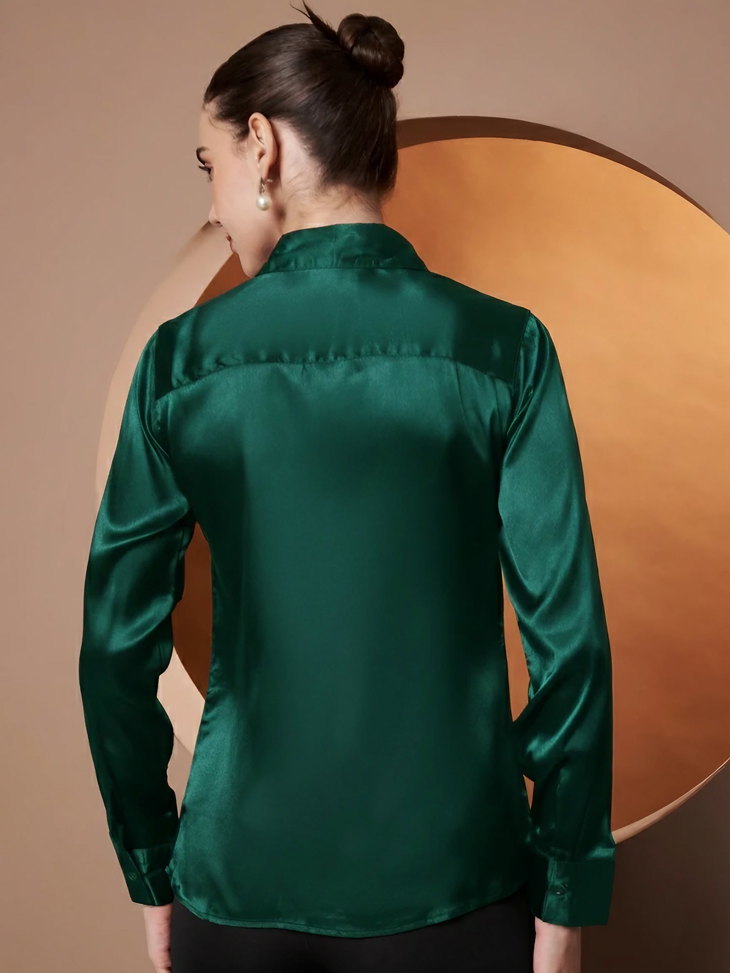 Women Green Satin Relaxed Formal Shirt