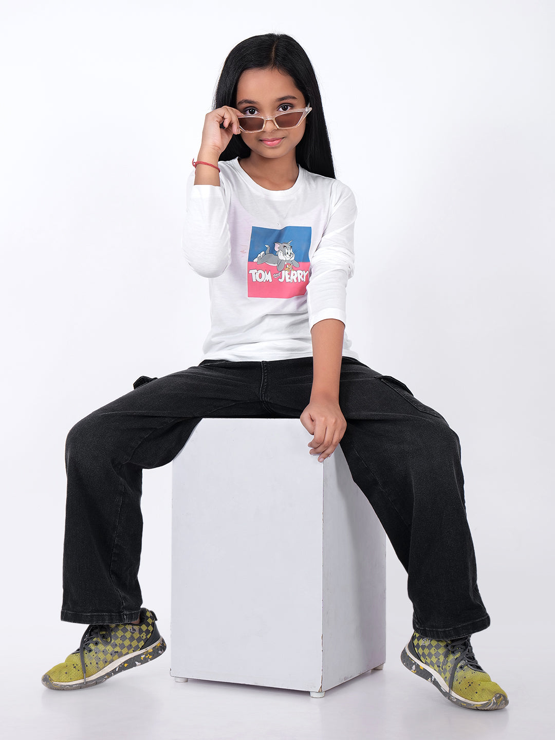 Girls Graphic Printed Round Neck Cotton Tom & Jerry T-shirt