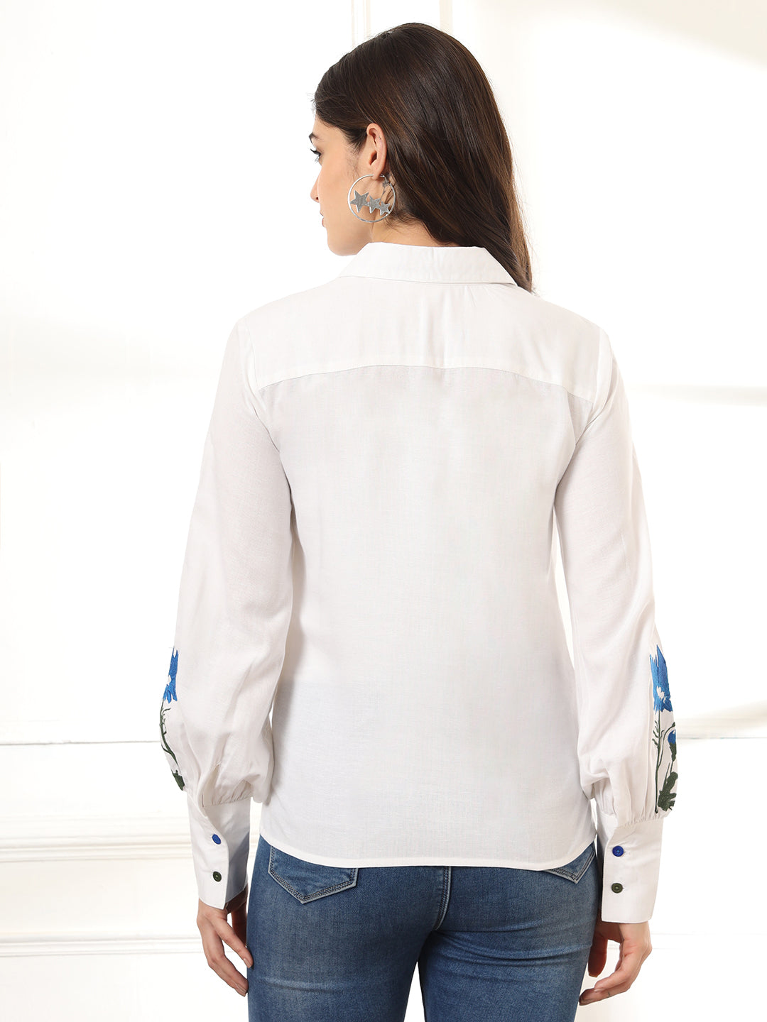 Classic Spread Collar Floral Printed Linen Casual Shirt