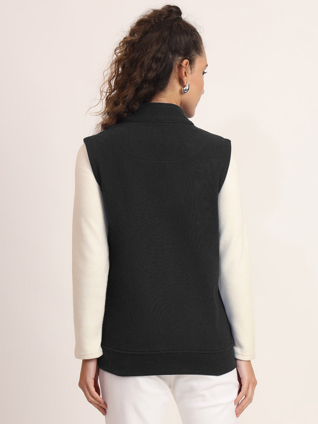 Women's Casual Solid Cotton Bomber Jacket with Mock Collar