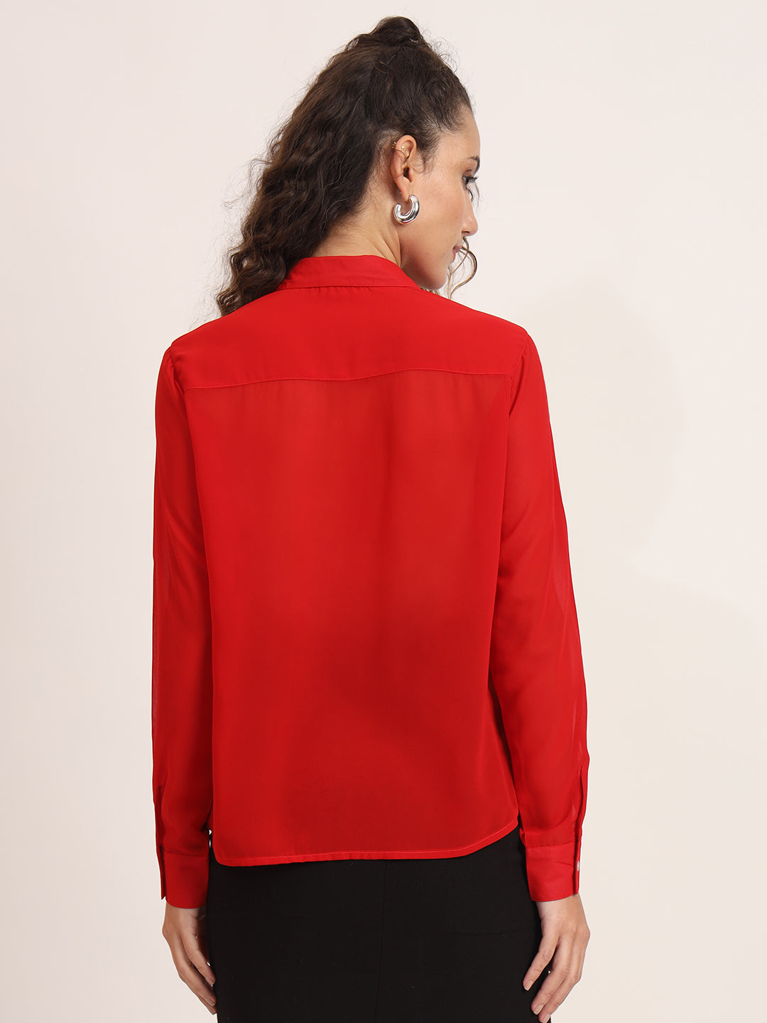 Women Semi Sheer Bead Work Partywear Shirt