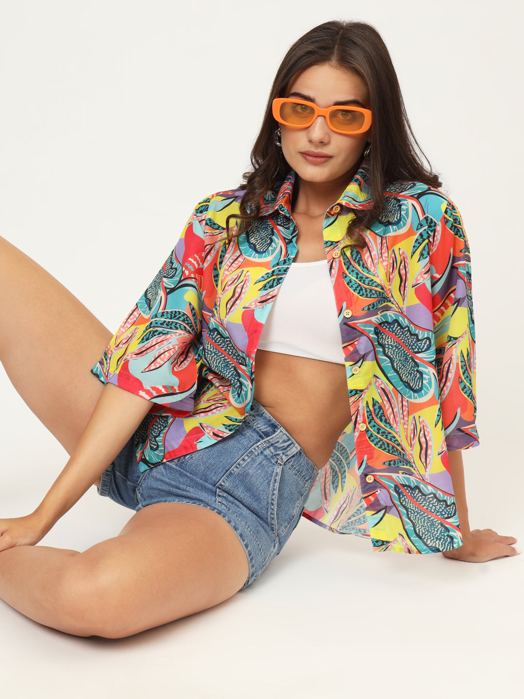 Women’s Classic Floral Printed Sleeveless Casual Shirt Trendy Summer Fashion