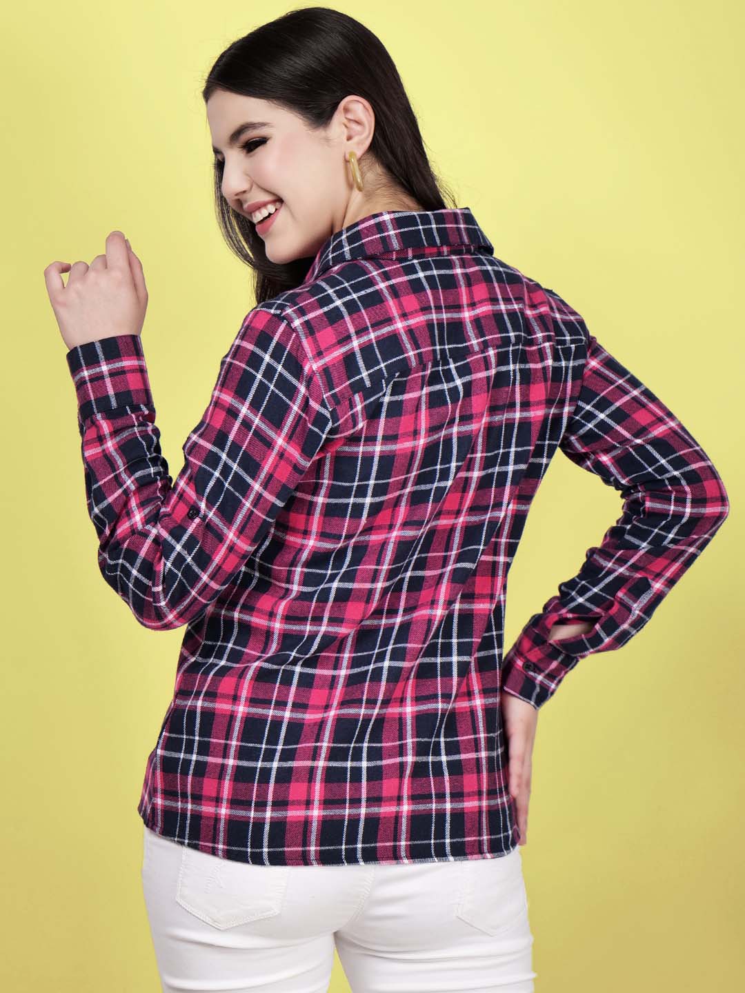 pink check shirt