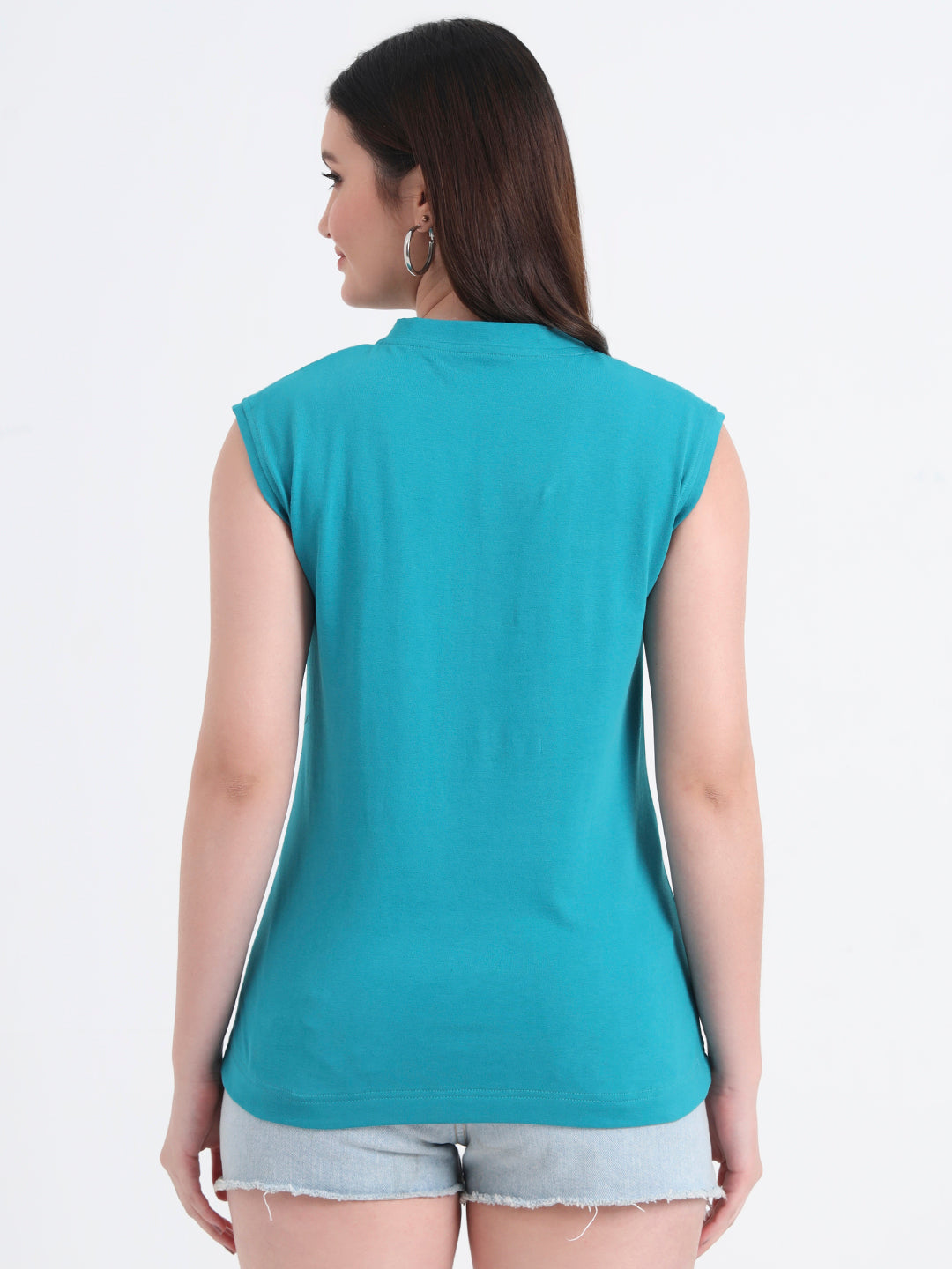V-Neck Cap Sleeves Cotton T-shirt