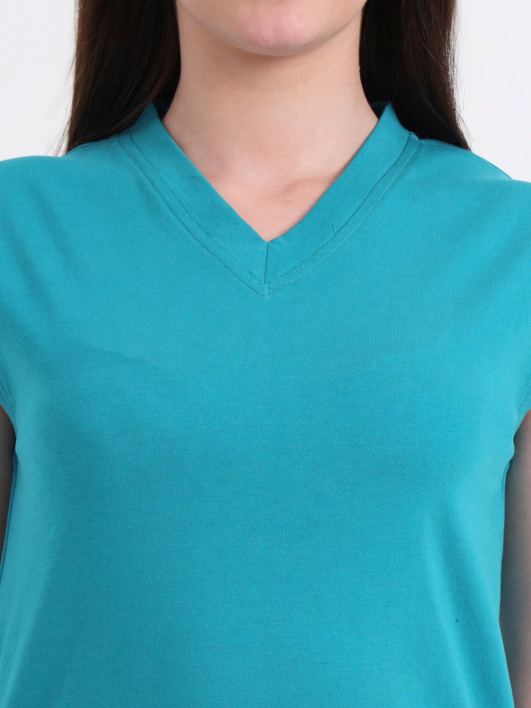 V-Neck Cap Sleeves Cotton T-shirt