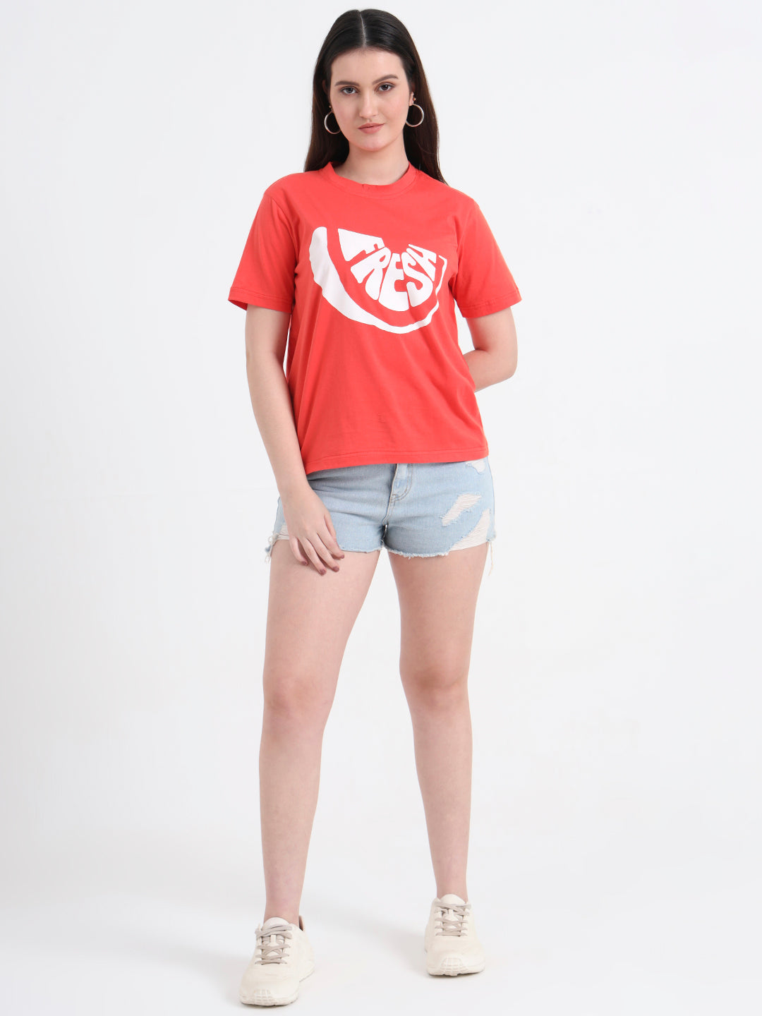 Women Printed Slim Fit Cotton T-shirt