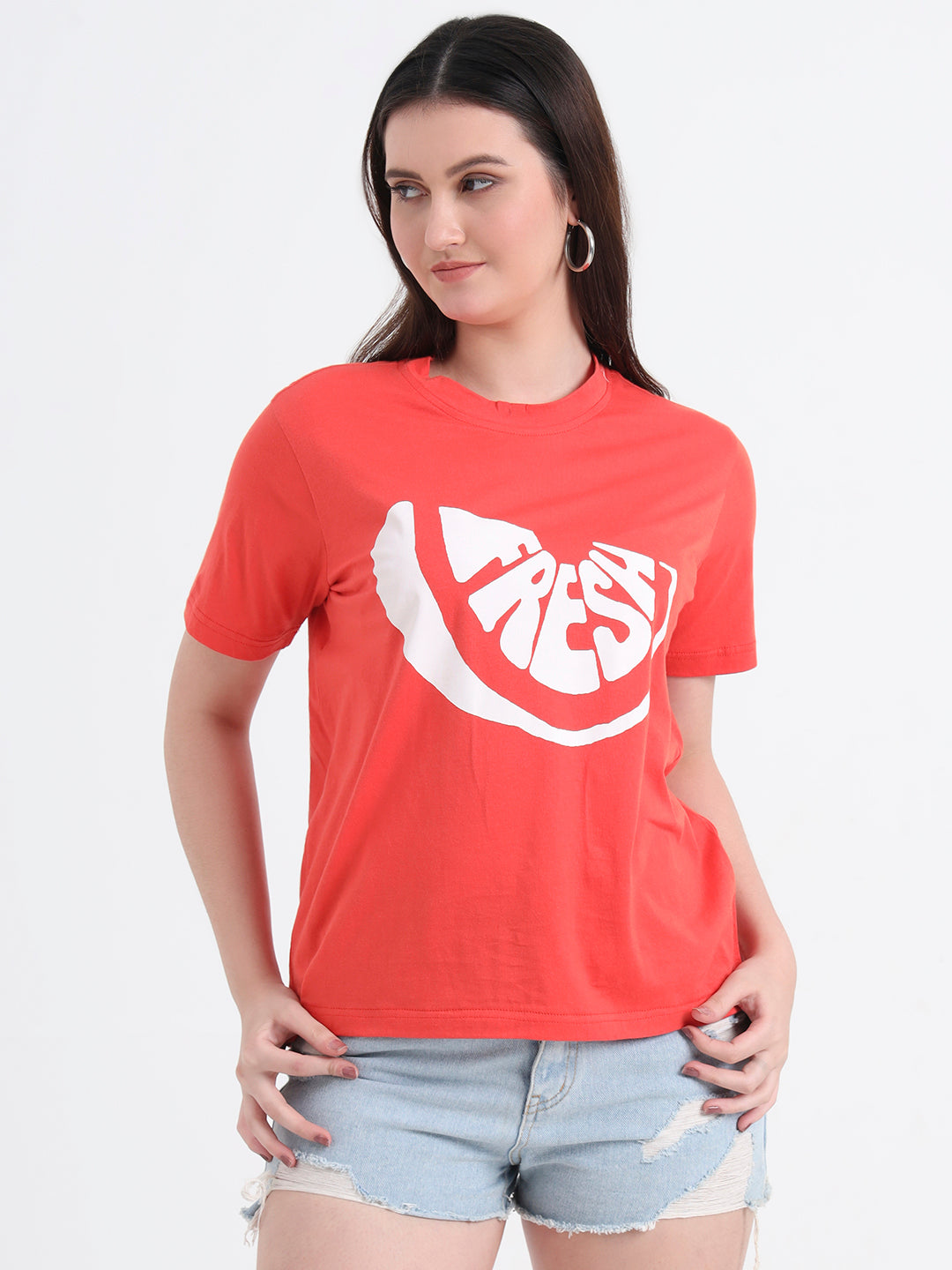 Women Printed Slim Fit Cotton T-shirt