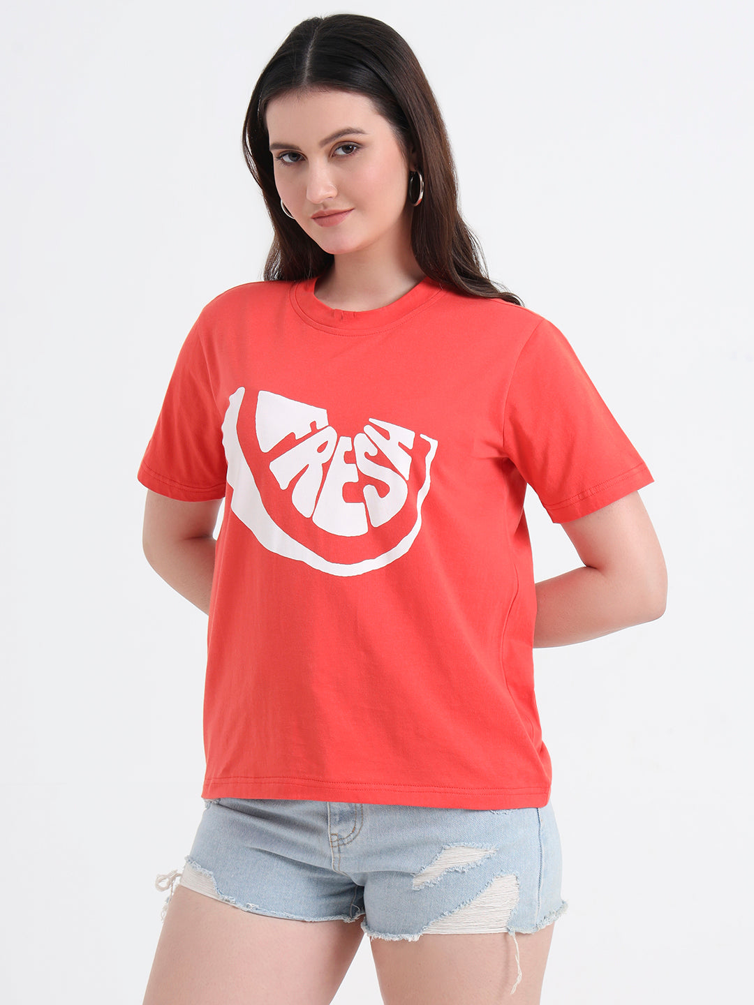 Women Printed Slim Fit Cotton T-shirt