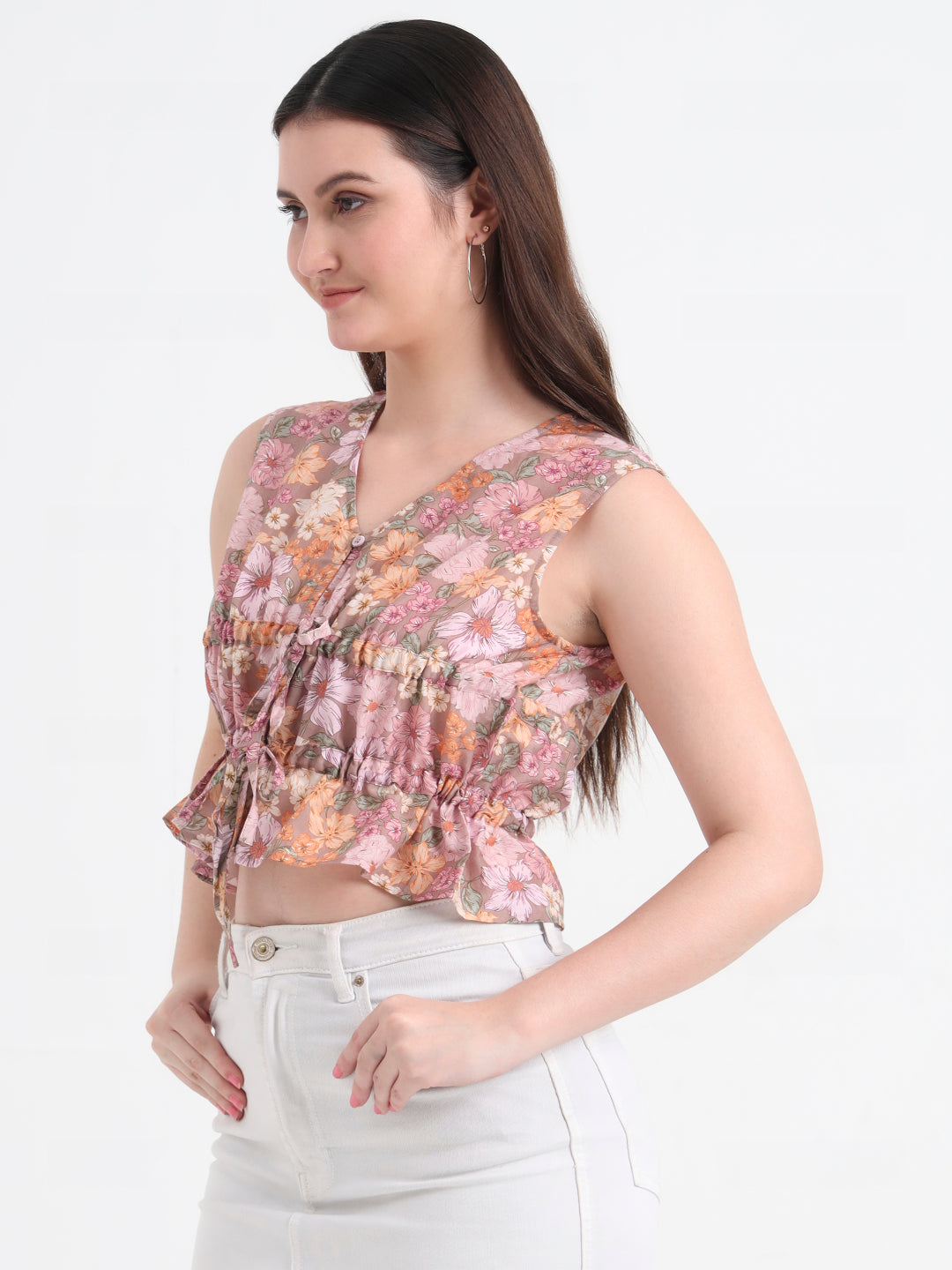Floral Print Tie-up Crop Top
