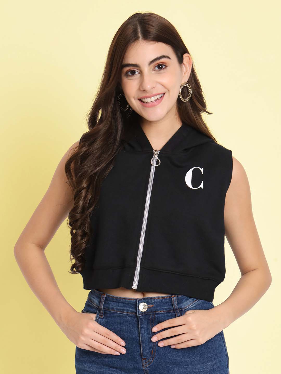 Chic Black Hooded Cotton Crop Bomber Jacket for Women Trendy Urban Style