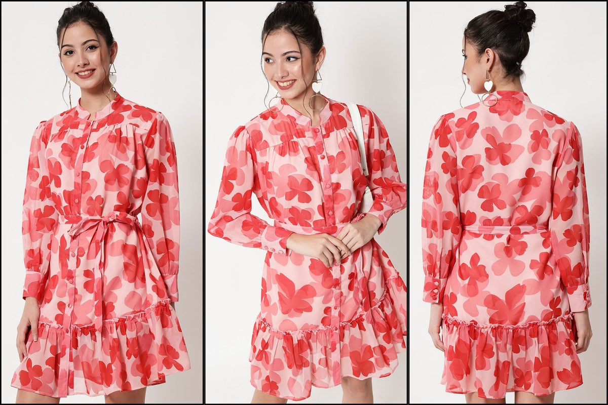 Embrace Elegance with the Floral Georgette Shirt Style Dress for Women