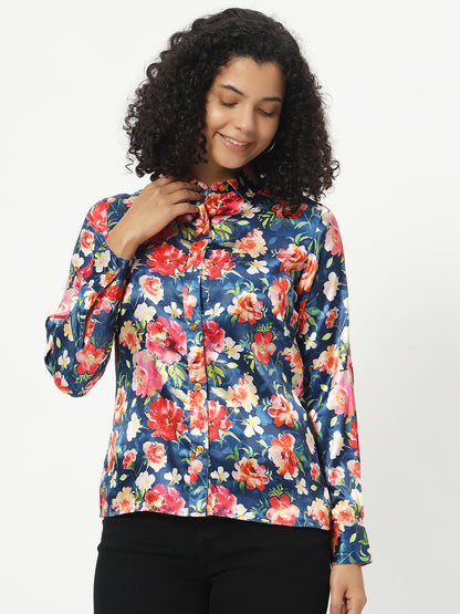 Classic Floral Printed Satin Casual Shirt