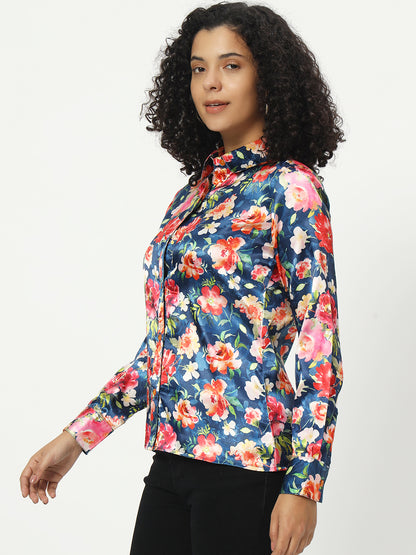 Classic Floral Printed Satin Casual Shirt