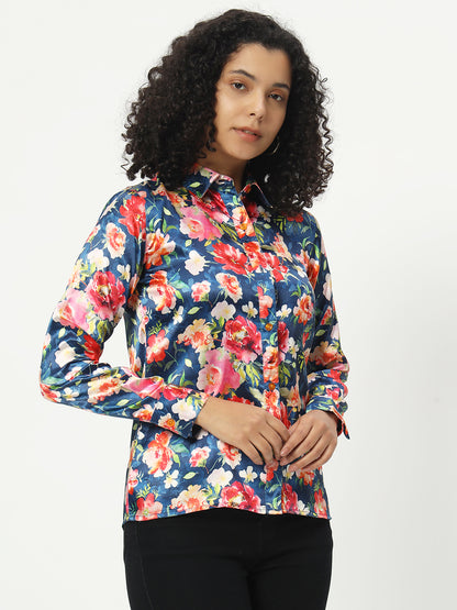 Classic Floral Printed Satin Casual Shirt