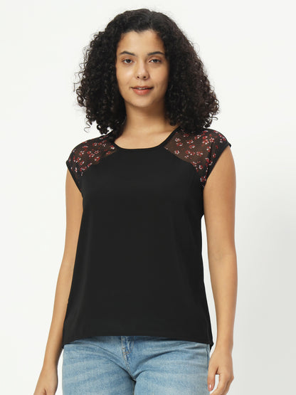 Women Black Floral Printed Top