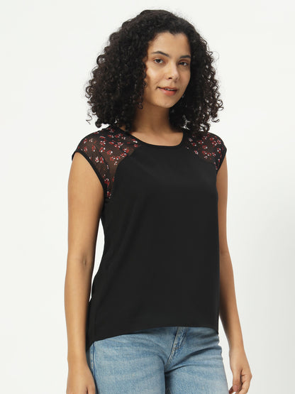 Women Black Floral Printed Top