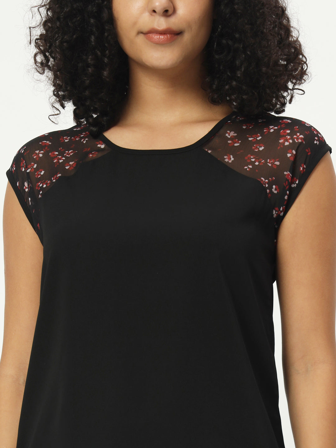 Women Black Floral Printed Top