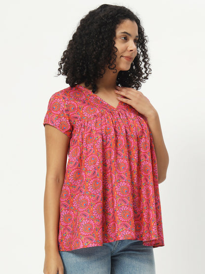 Women Printed Ethnic Cotton Top