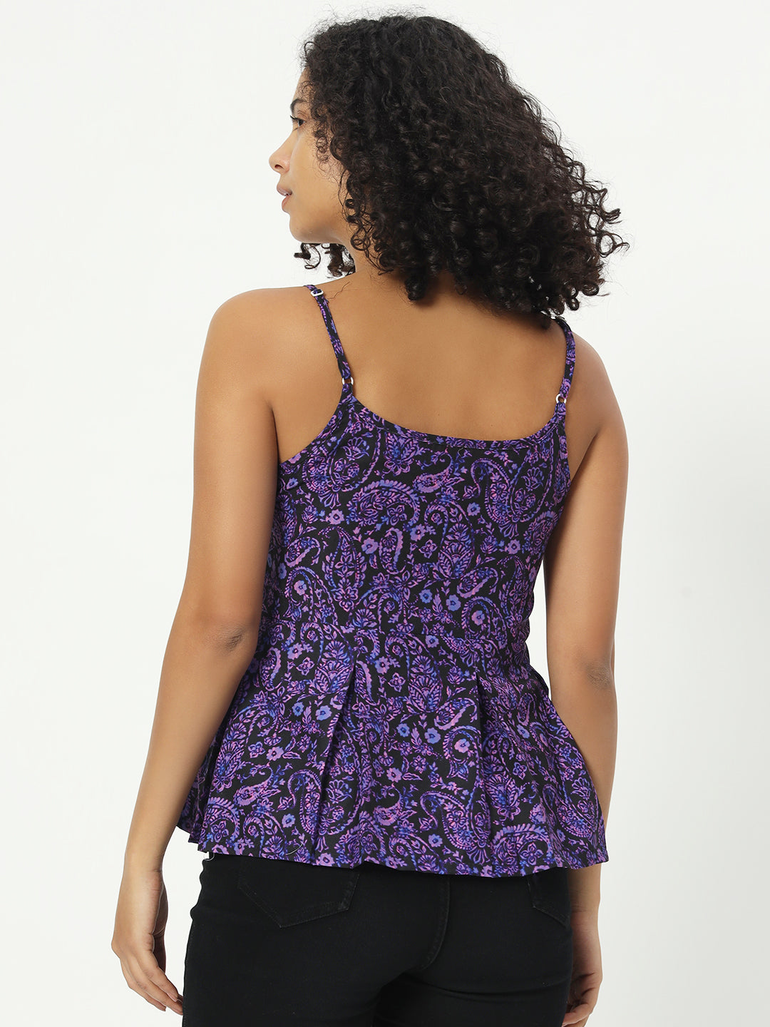 Women Floral Print Purple Cotton Top