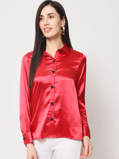 Women Red Classic Slim Fit Casual Shirt