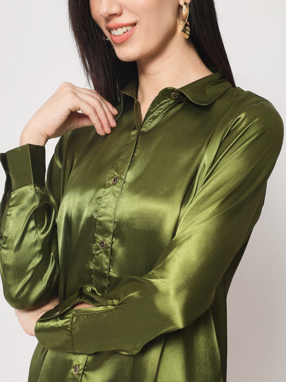 Women Olive Green Classic Slim Fit Casual Shirt