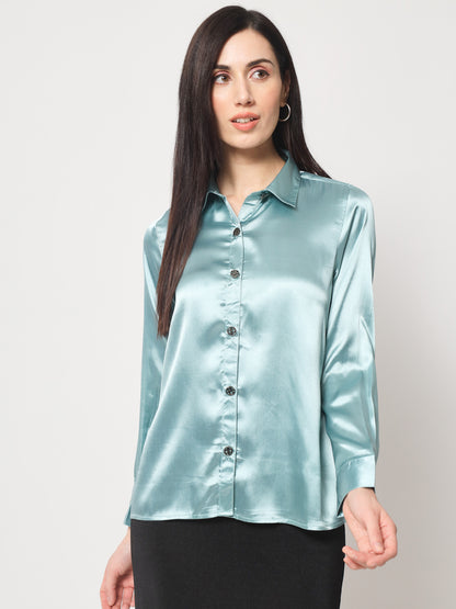 Women Blue Classic Slim Fit Casual Shirt