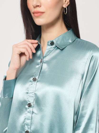 Women Blue Classic Slim Fit Casual Shirt