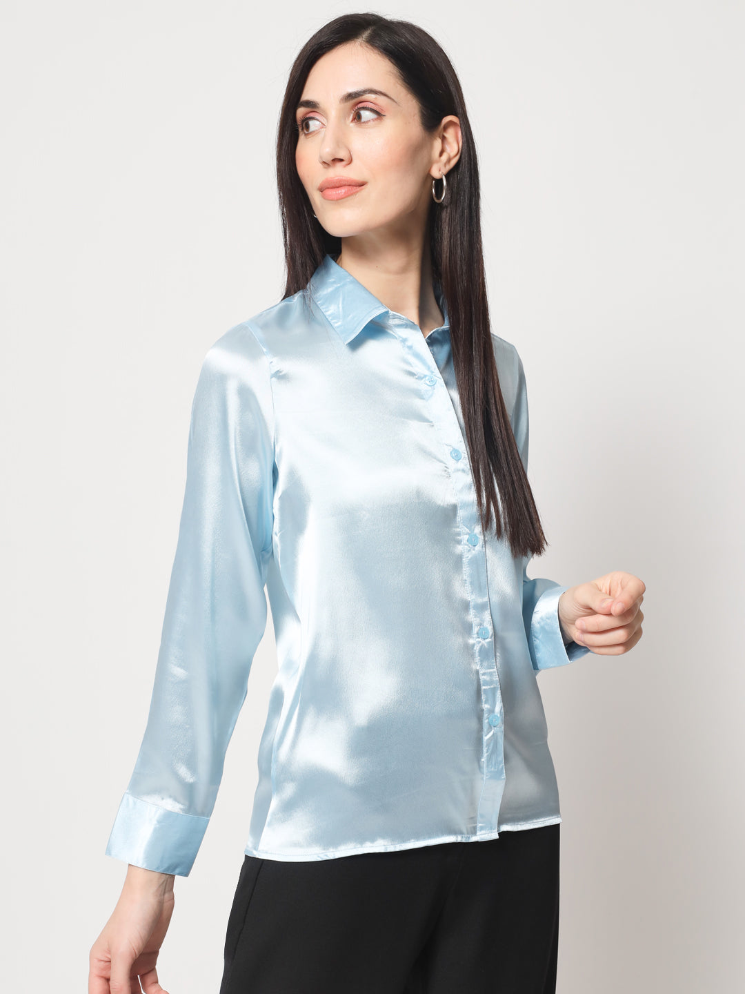 Women Blue Classic Slim Fit Casual Shirt