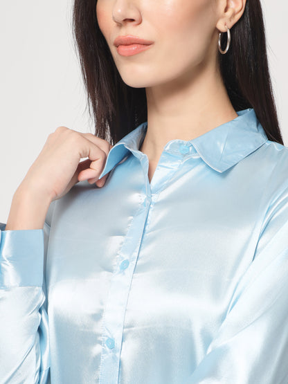 Women Blue Classic Slim Fit Casual Shirt