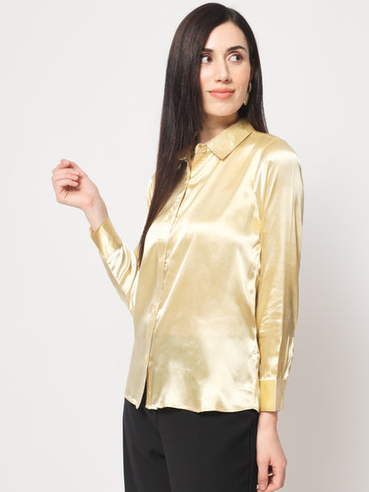 Women Gold-Toned Classic Slim Fit Casual Shirt