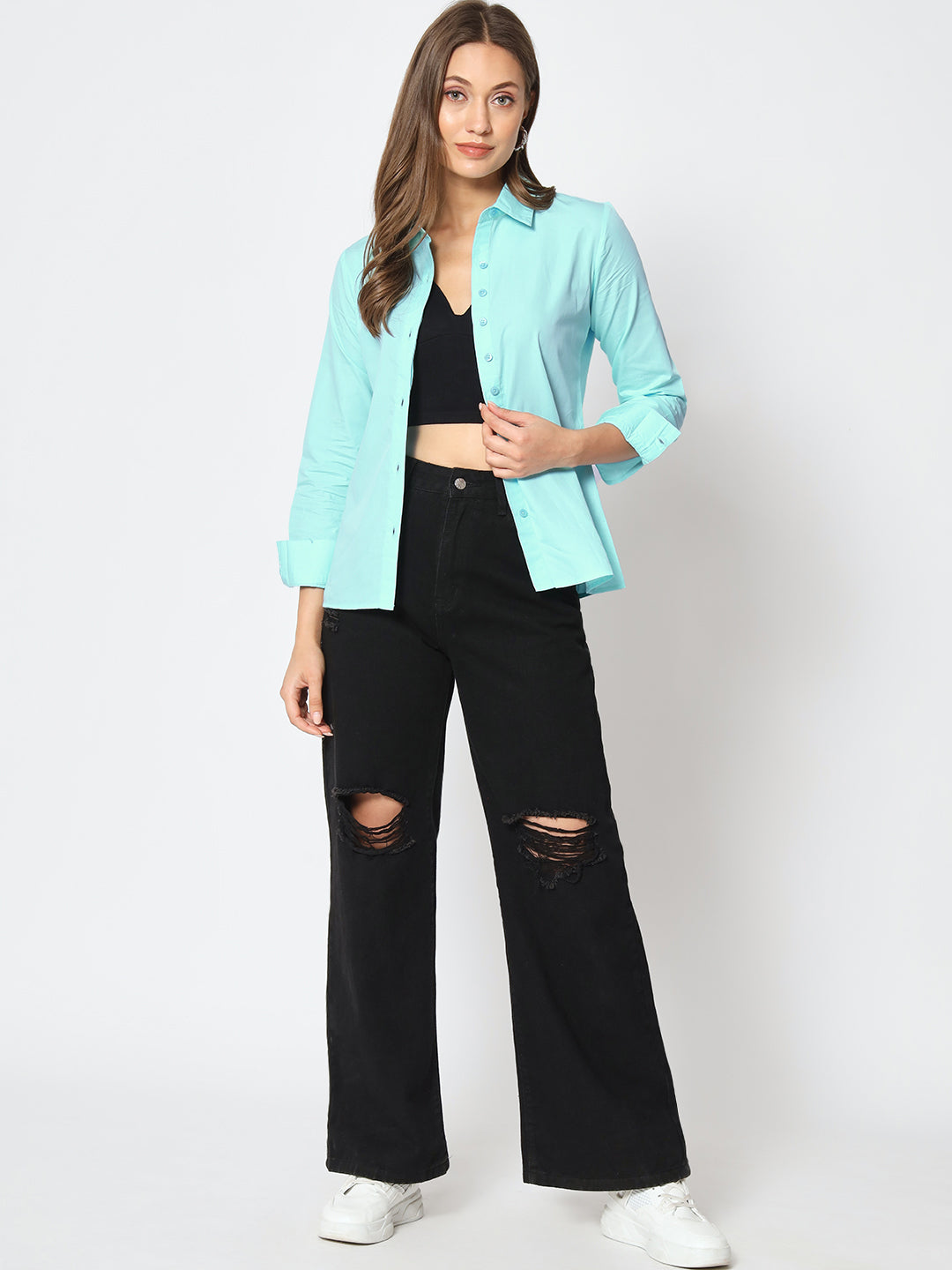 Solid Blue Shirt For Women