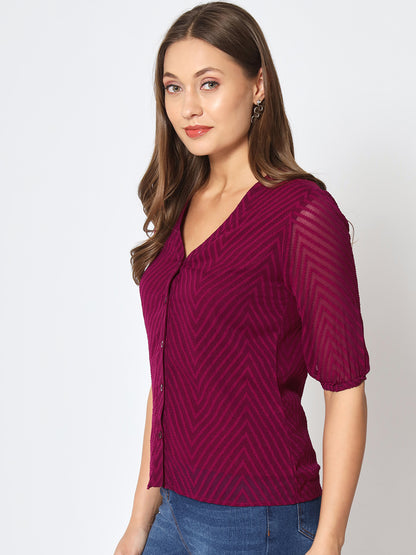 Zig-Zag Pattern V-Neck Top