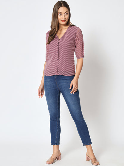 Zig-Zag Pattern V-Neck Top