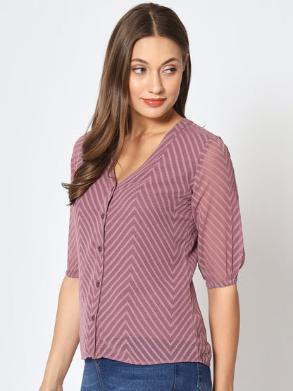 Zig-Zag Pattern V-Neck Top