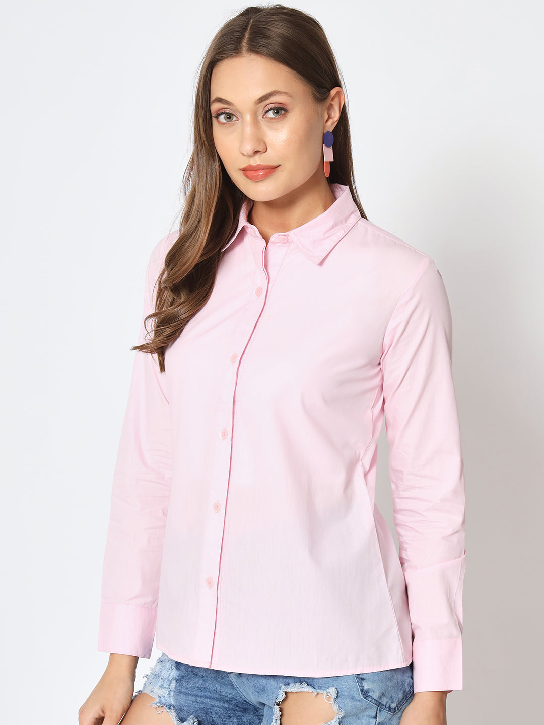 Solid Pink Shirt For Women