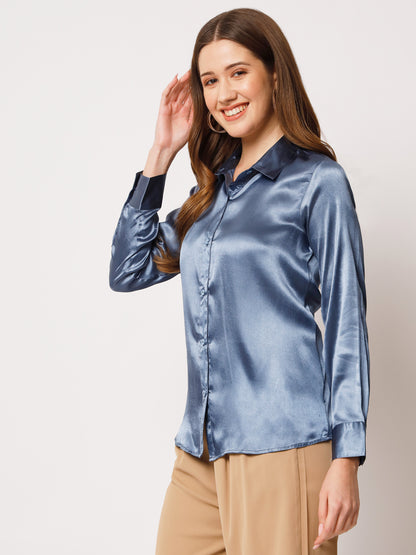 Spread Collar Satin Party Shirt