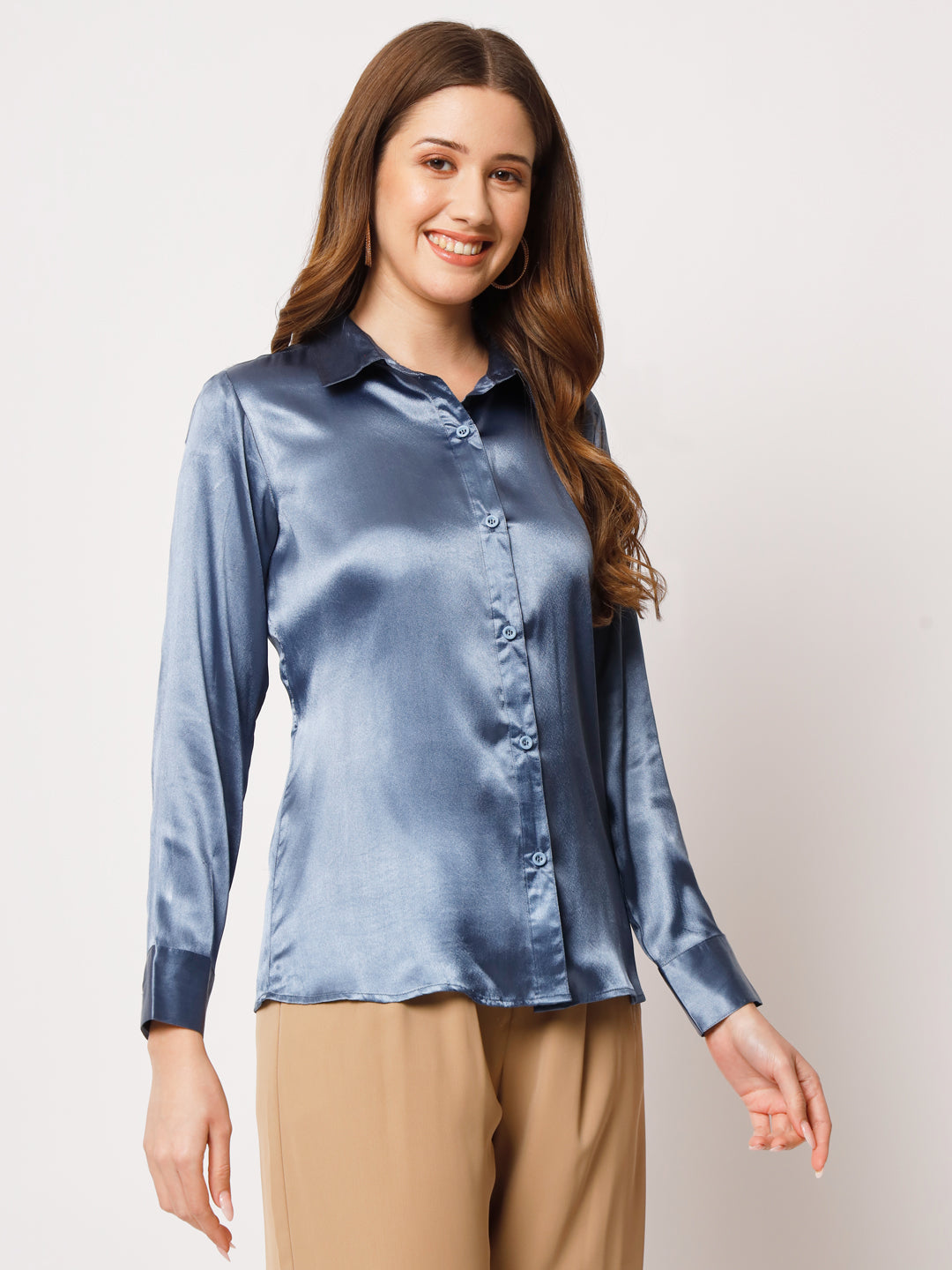 Spread Collar Satin Party Shirt