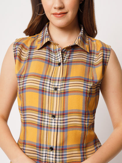 Women Tartan Checked Sleeveless Shirt