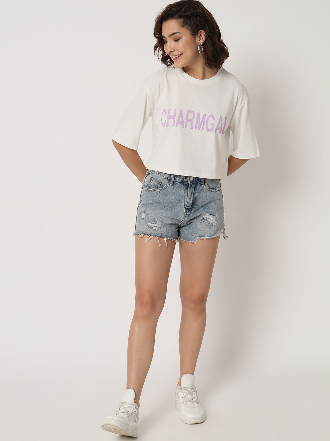 Typography Printed Boxy Fit Crop T-shirt