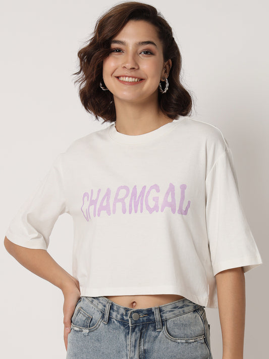 Typography Printed Boxy Fit Crop T-shirt